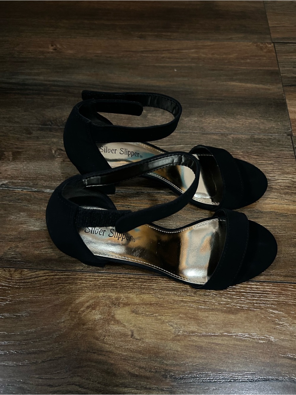 Silver Slipper Black Ankle-Strap Heeled Sandals